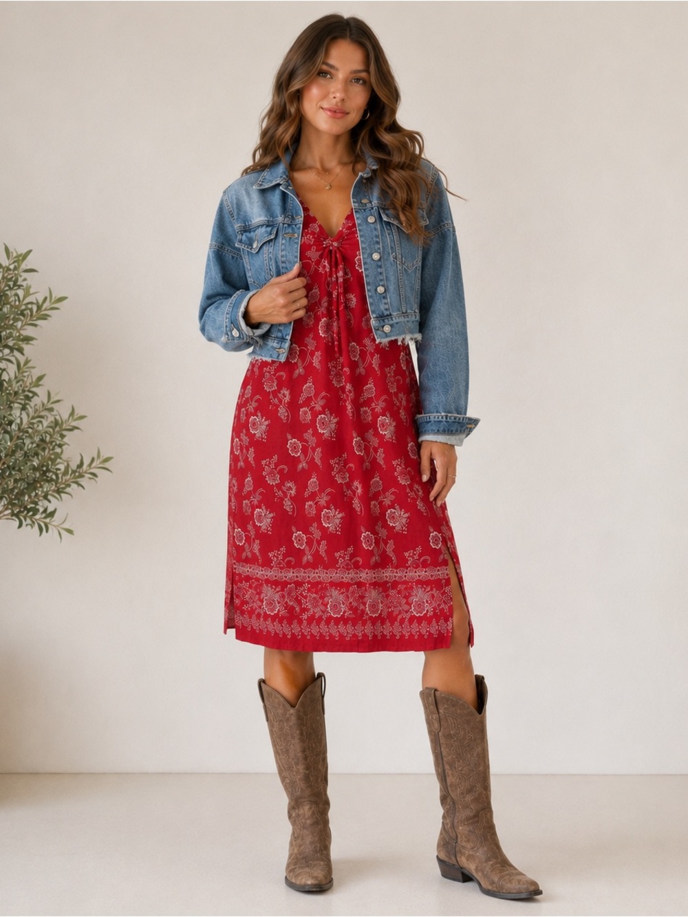 Vintage Y2K Red Floral Bandana Country Western Midi Shift Dress Sz S Faded Glory